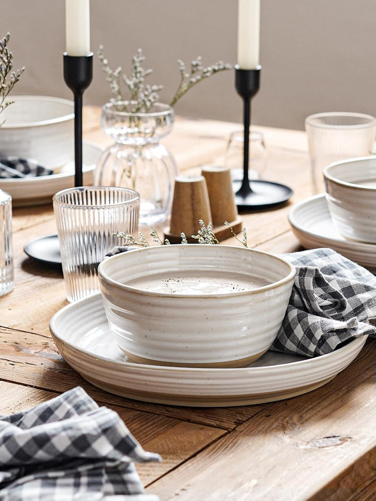 Ceramic Dinnerware Sets for 4, 12 Piece Plates and Bowls Sets, Chip Resistant Kitchen Dish Set, Microwave &