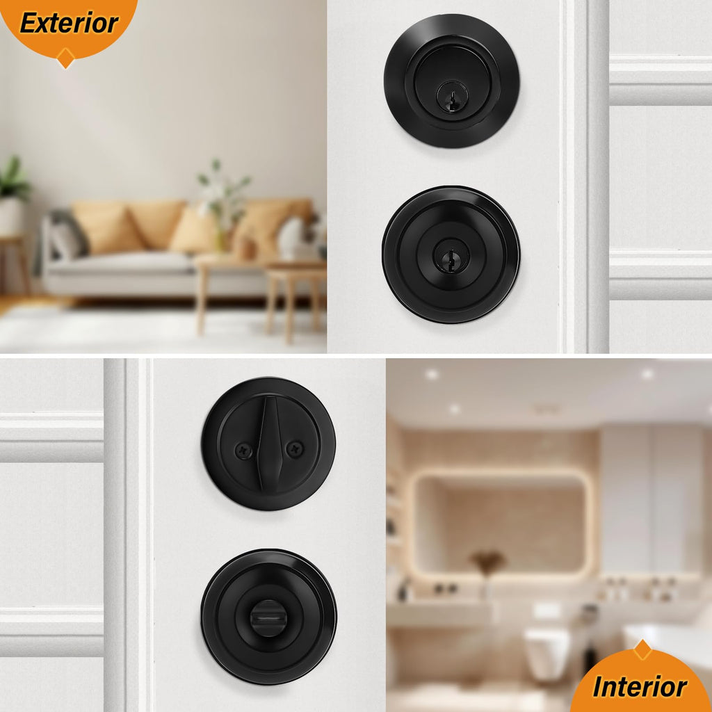 Entry Door Knobs and Single Cylinder Deadbolt Lock Combo Set, Keyed Alike, Flat Black, Set of 4
