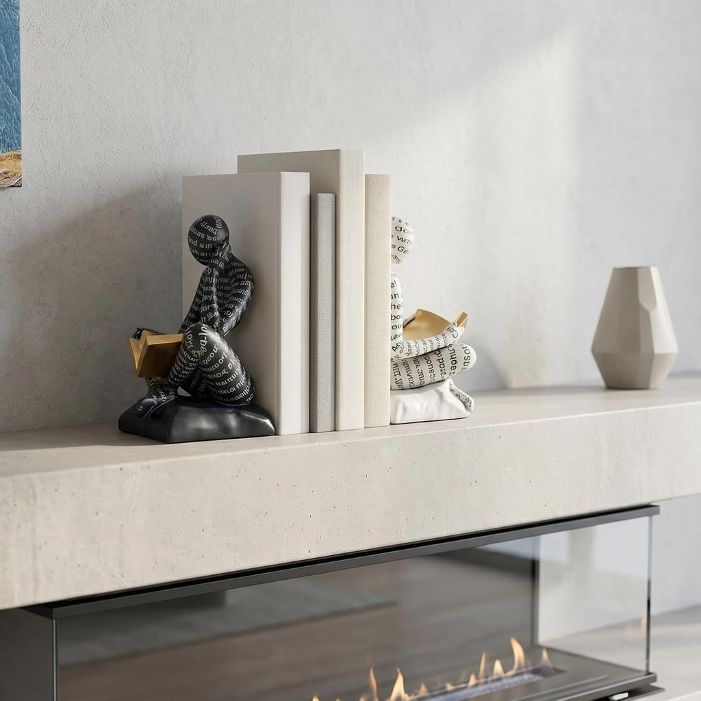 Thinker Bookends for Shelves, Decorative Book Ends, Heavy Duty Book Stoppers Bookshelf Decoration, Modern Aesthetic