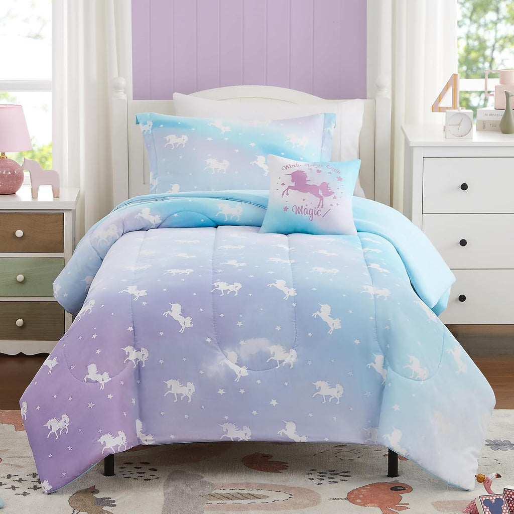 Kids Comforter Set Full for Girls, Glow in The Dark Unicorn Bedding Set 1 Comforter, 1 Decor Pillow, 2 Pillow Shams