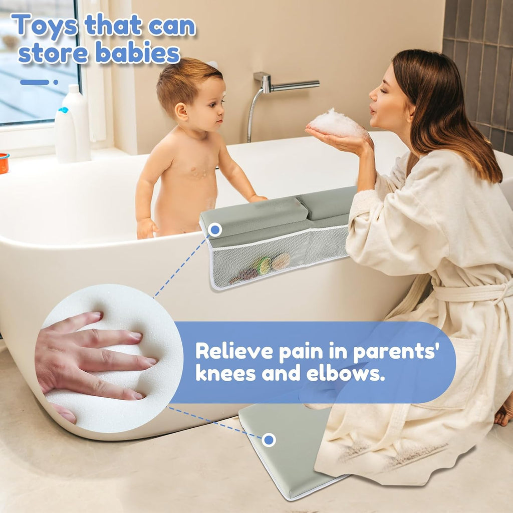 Bath Kneeler and Elbow Rest Pad Set, Extra Large Memory Foam Kneeling Pad with 4 Toy Storage Pockets, Non-Slip Foam