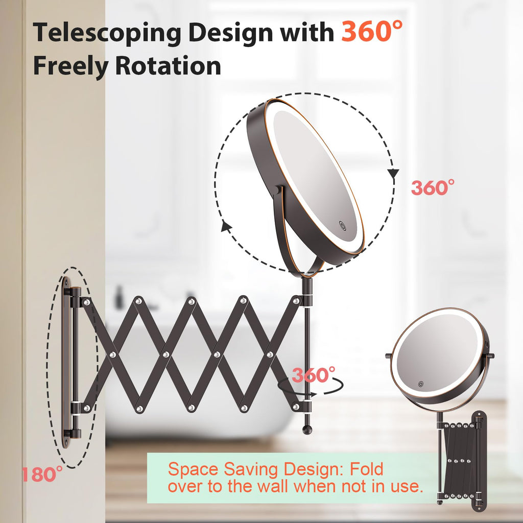 8" Rechargeable Wall Mounted Makeup Mirror Double Sided Magnifying