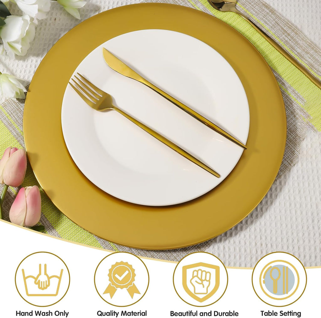 Golden Charger Plates Bulk 13 Inch Plastic Gold Plates - Set of 18