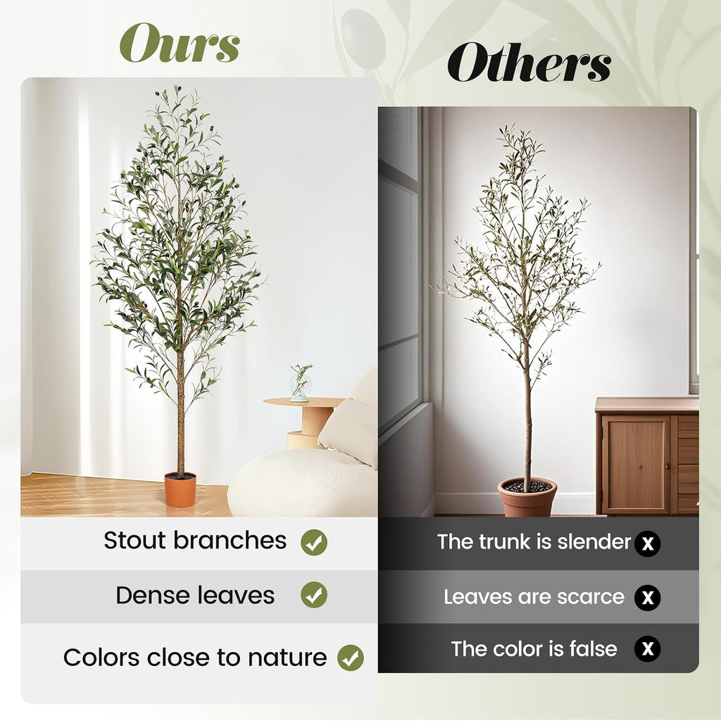 7FT Artificial Olive Tree Indoor Tall Realistic Faux Olive Tree with Plastic Planter, Fake Silk Tree with Handcrafted