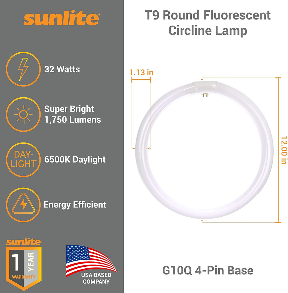 T9 Round Fluorescent Circline Lamp, 32 Watts, 1750 Lumens, 6500K Daylight, RoHS Compliant, G10Q 4-Pin Base
