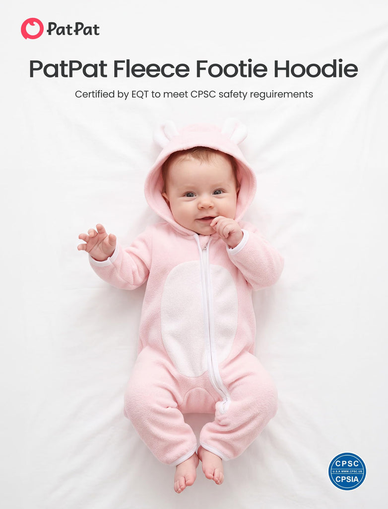 Baby Fleece Hooded Footie, Soft & Warm Outfit Bear Pink