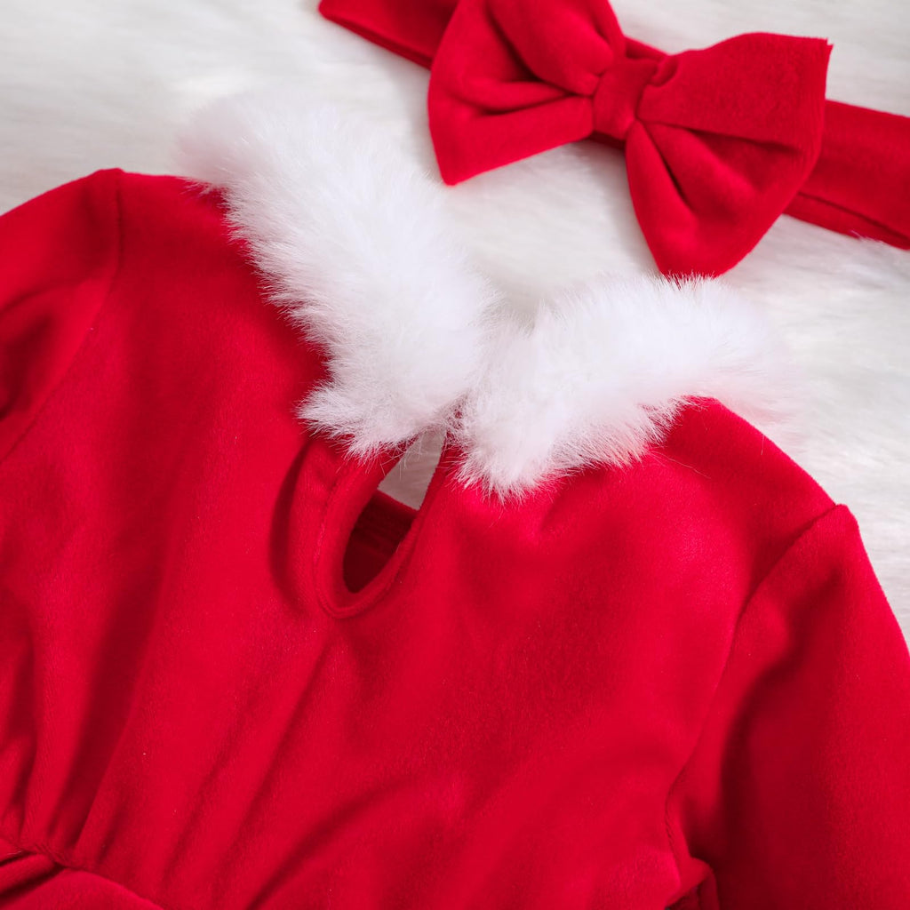 Infant Baby Girl Christmas Dress Santa Claus Romper Dress Long Sleeve Christmas Dress Cute Winter Clothes(A-Red, 6-12