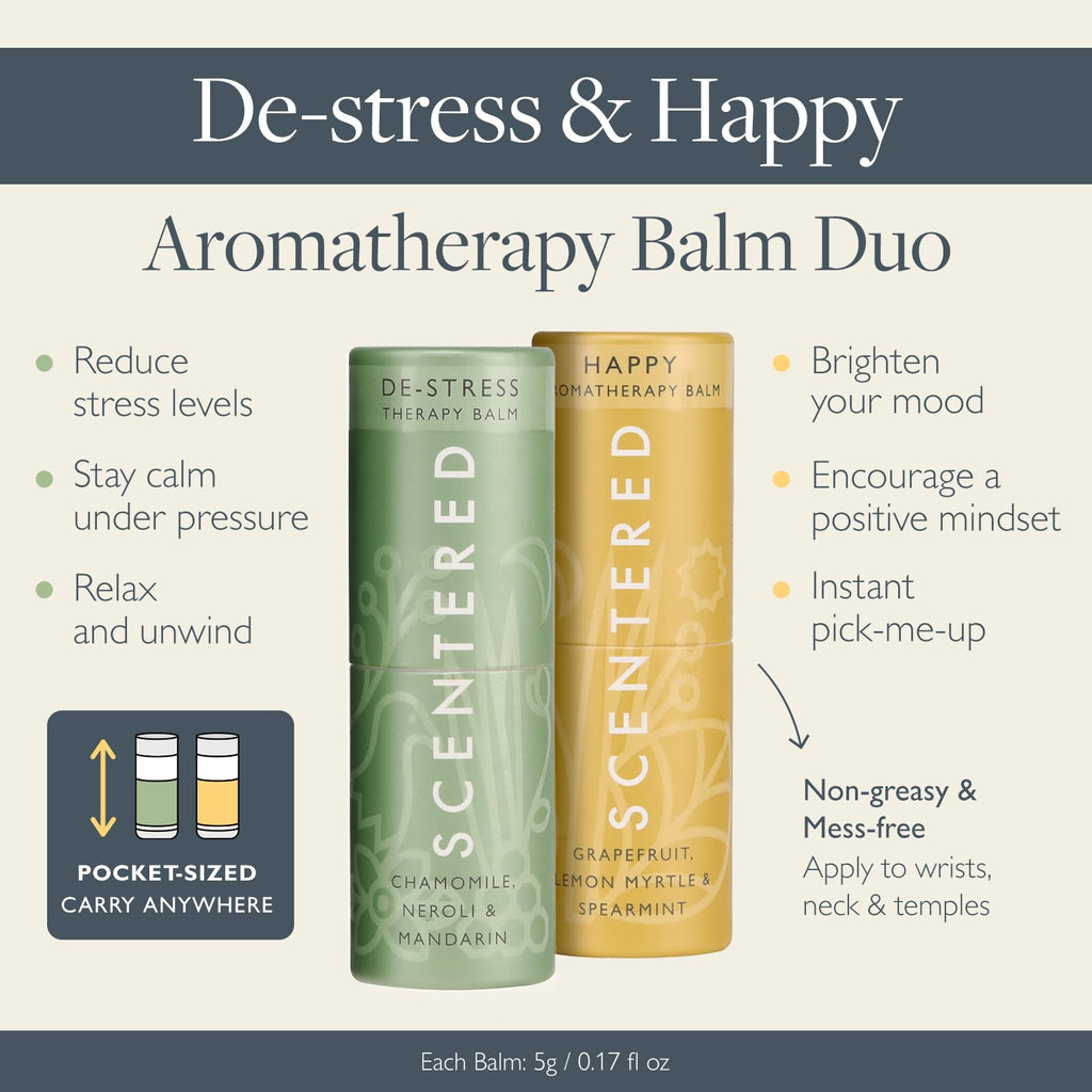 Aromatherapy Balm Sticks for Stress Relief & Positivity - Roll On Essential Oil Blends of Grapefruit, Lemon