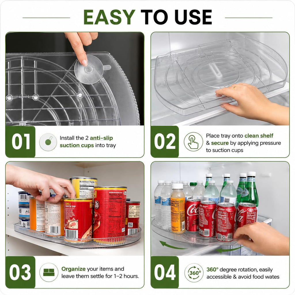 Rotating Lazy Susan for Refrigerator - Square Lazy Susan - Refrigerator Lazy Susan Organizer - Rotating Fridge
