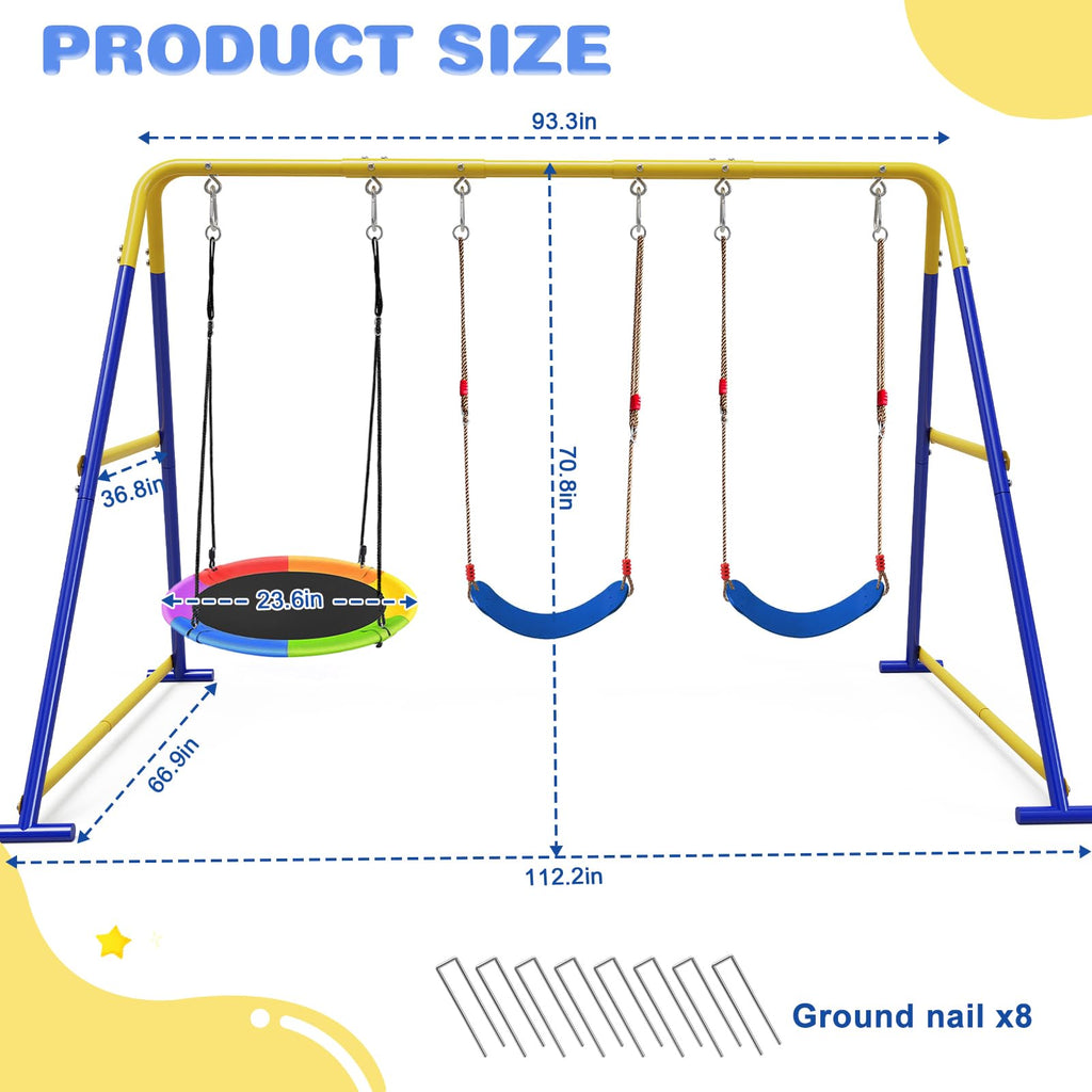 Swing Set for Backyard 3-in-1, 600lbs with 1 Saucer and 2 Belt Swing