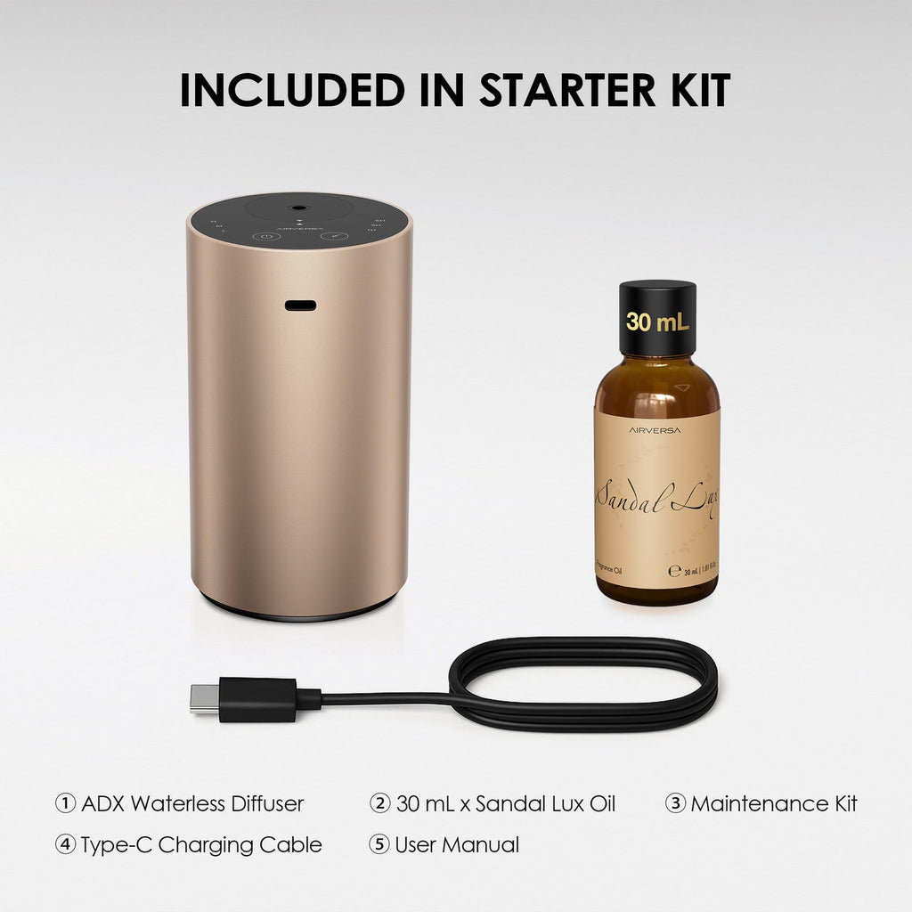 ADX Waterless Essential Oil Diffuser Starter Kit, Titanium