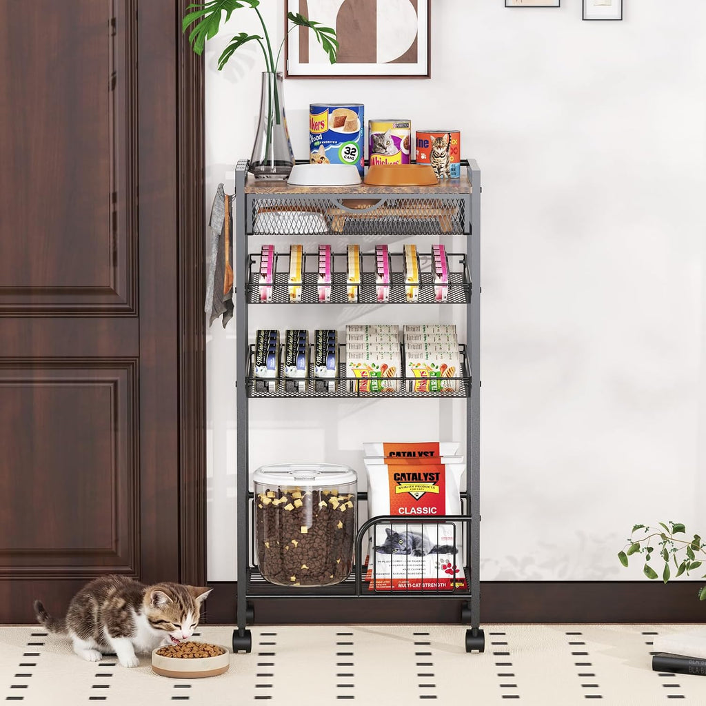 Cat Food Organizer, One-Stop Canned Food and Cat Bed Storage Mobile Rack