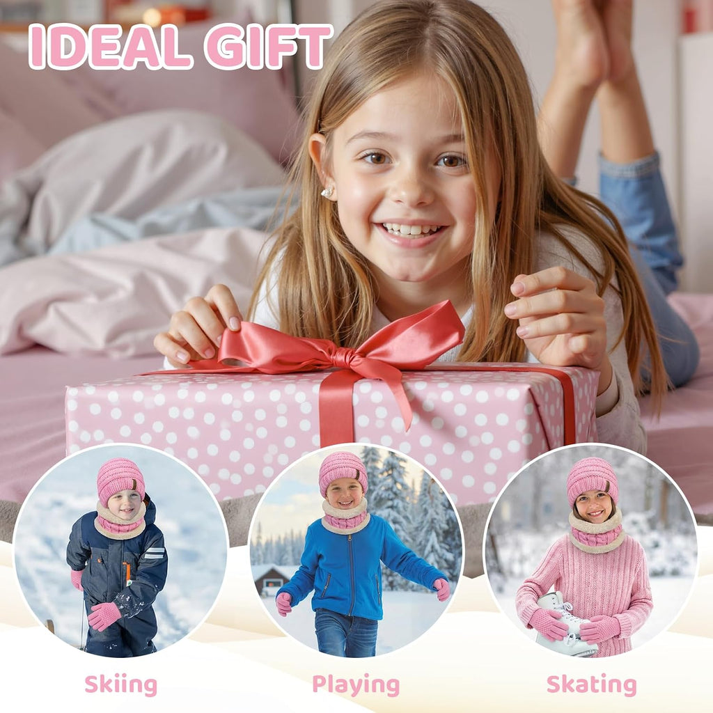 3 Pcs Kids Winter Beanie Hat Scarf Gloves Set, Thermal Thick Gifts