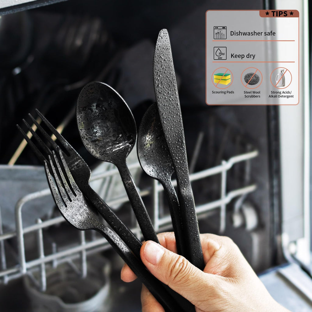 Cube Black 40-Piece Forged Stainless Steel Matte Flatware Set for 8