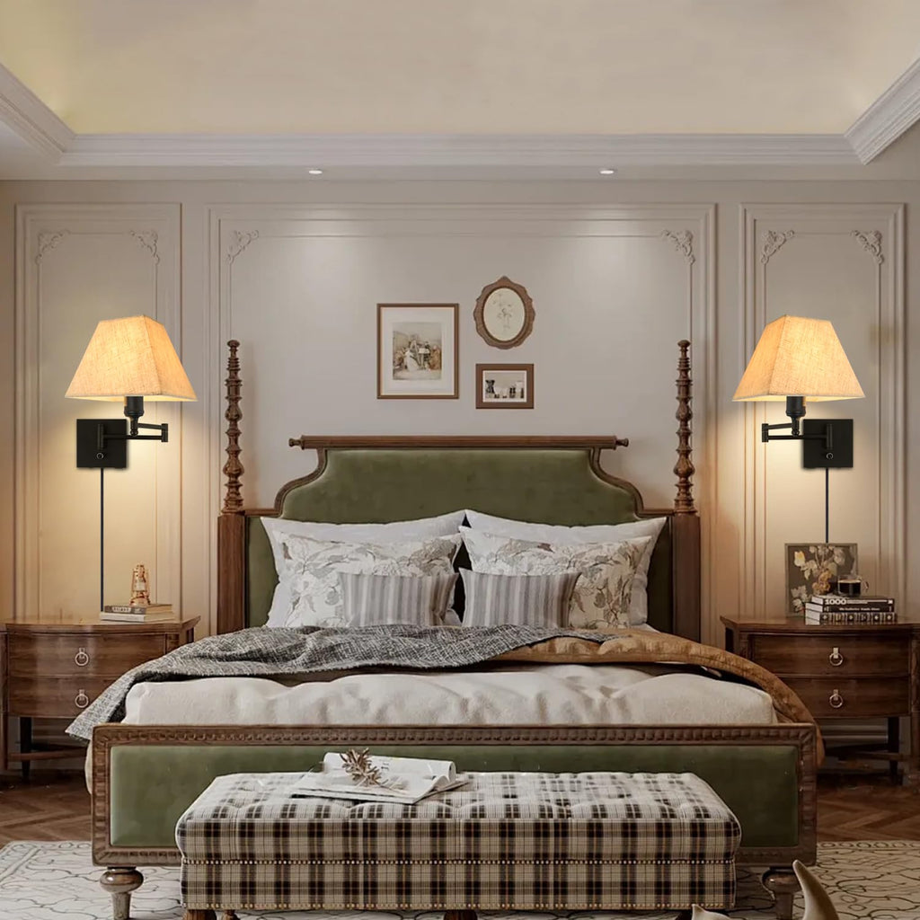 13" Modern Swing Arm Wall Lamp Plug in Wall Sconce with USB and Type-C Port Wall Mounted Lamp with Dimmable Switch