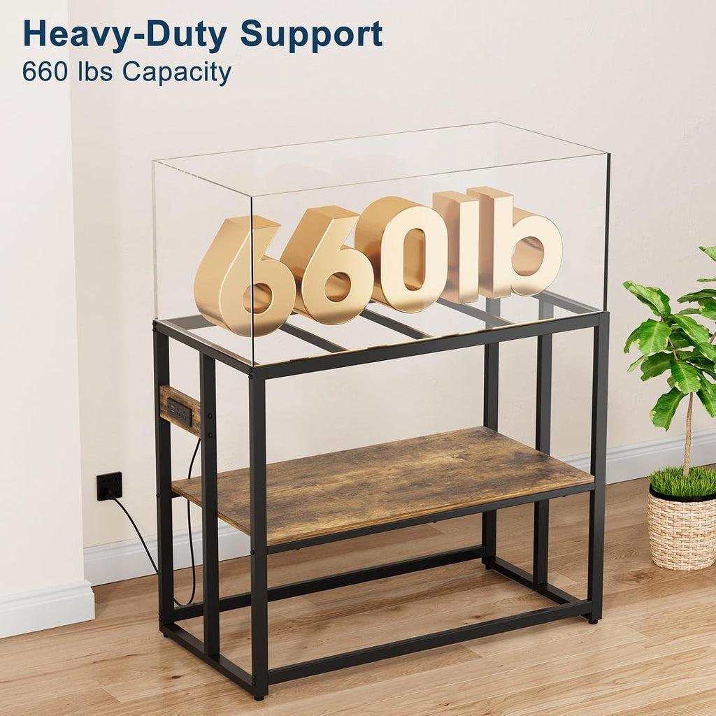 40 Gallon Fish Tank Stand with Power Outlets, 660LBS Capacity Aquarium Stand, Metal Fish Tank Stand Dual-Layer Design