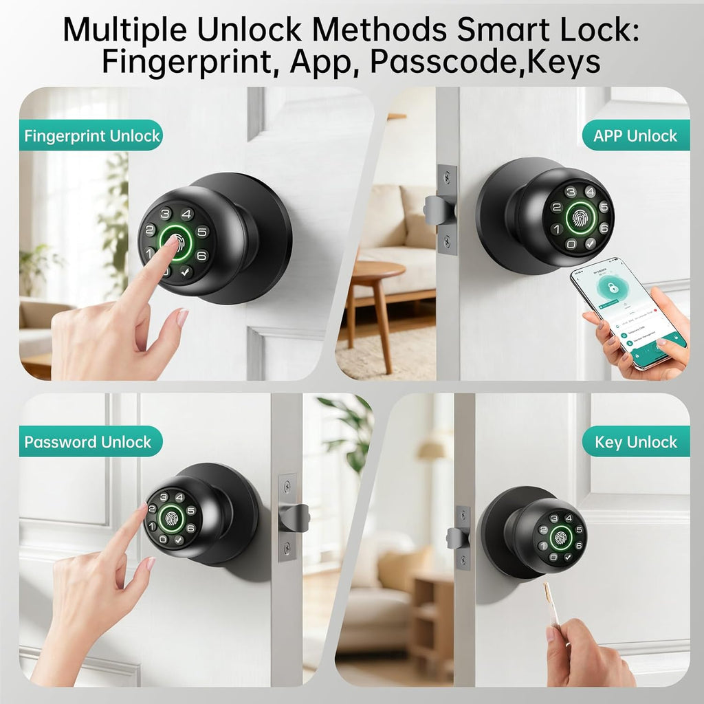 Fingerprint Door Lock Biometric Keypad Smart Door Knob | Bedroom Passcode Handle, Home Office