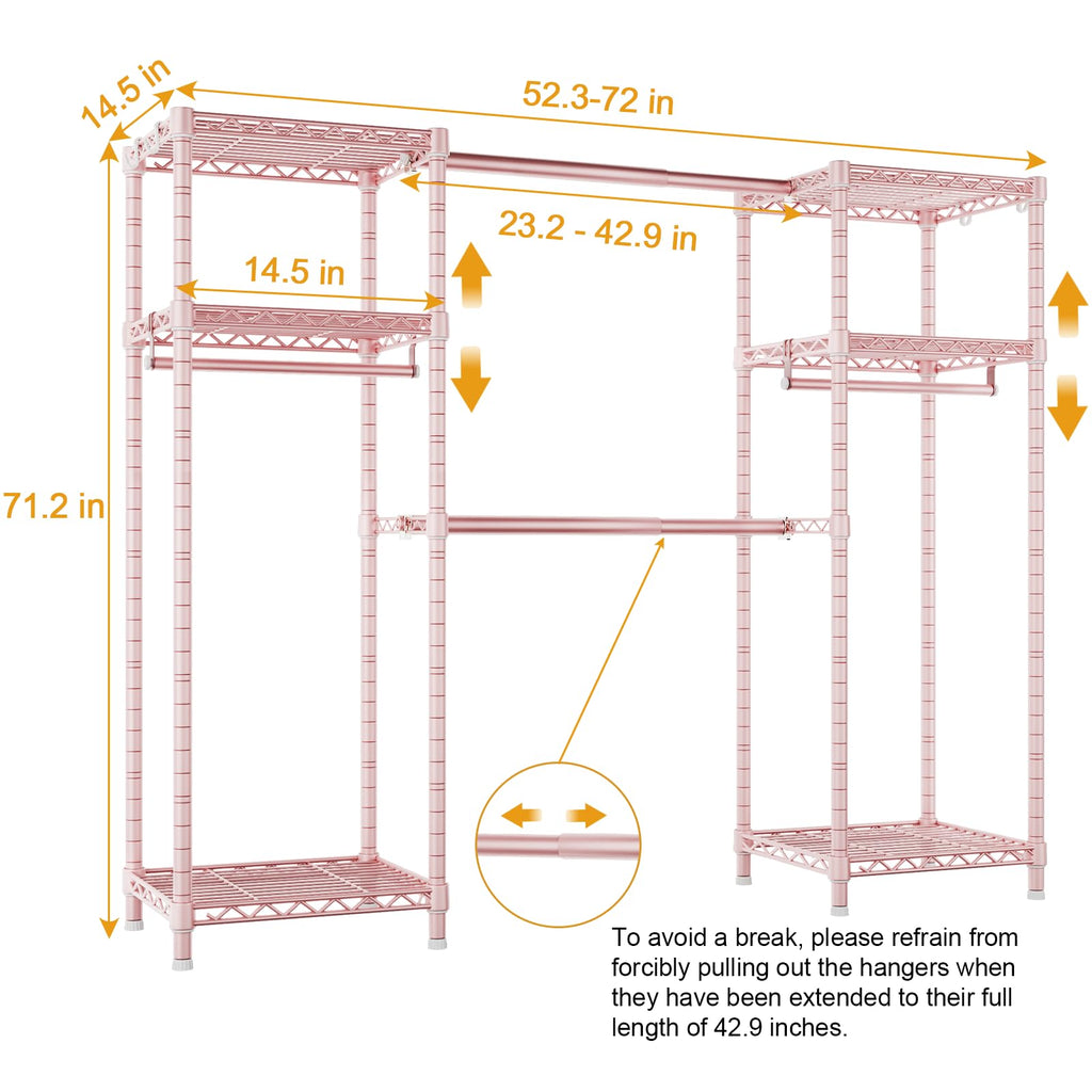 E7 Garment Rack, Heavy Duty Clothes Storage System with Extendable Rod