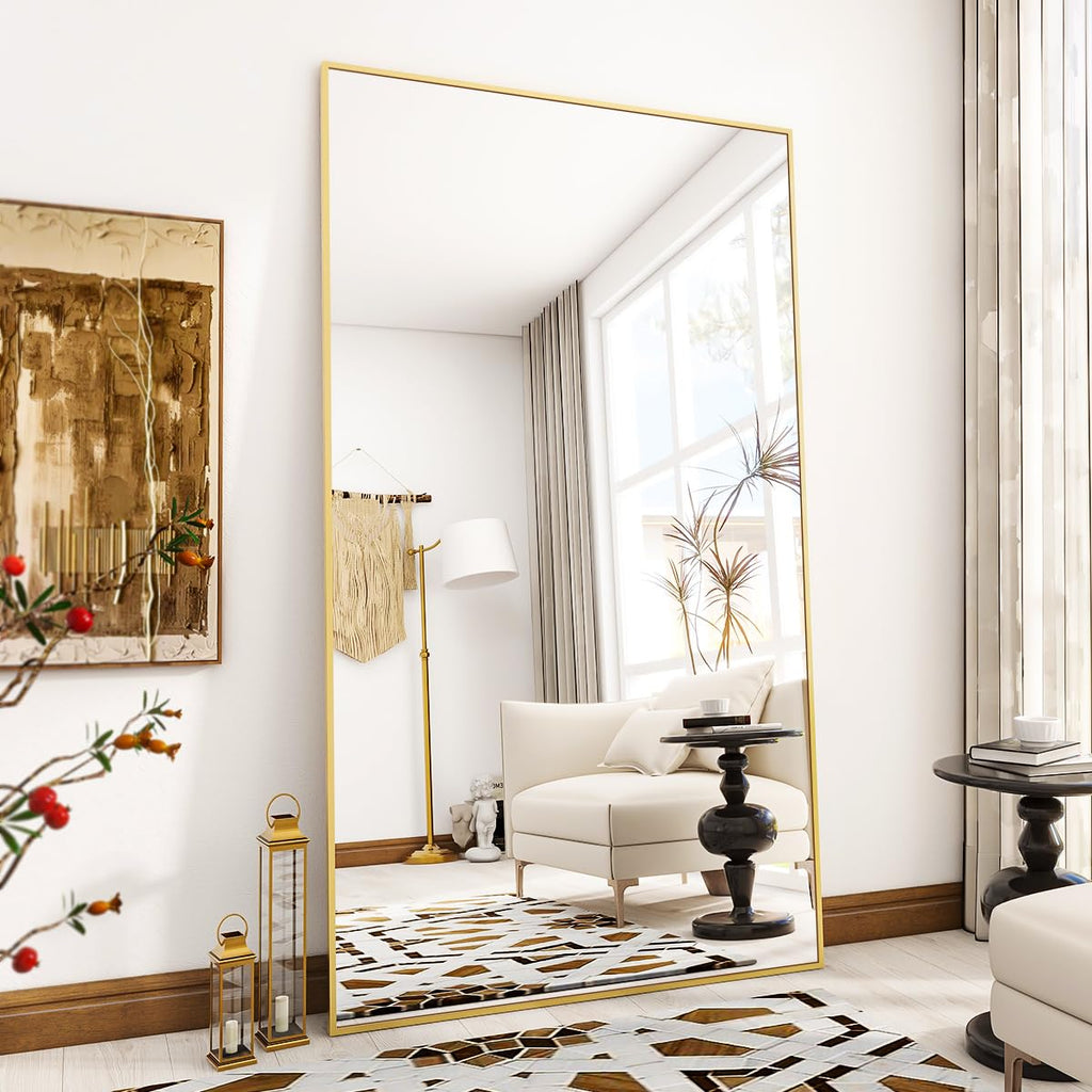 Oversized Full Length Mirror, 86" x 40" Floor Mirror with Stand, Aluminum Alloy Frame Full Body Mirror, Standing