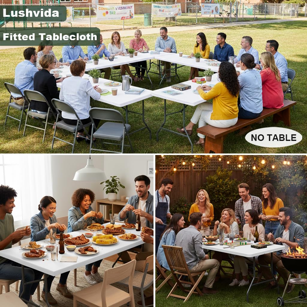 Fitted Rectangle Tablecloths for 6ft Folding Tables 6 Packs White