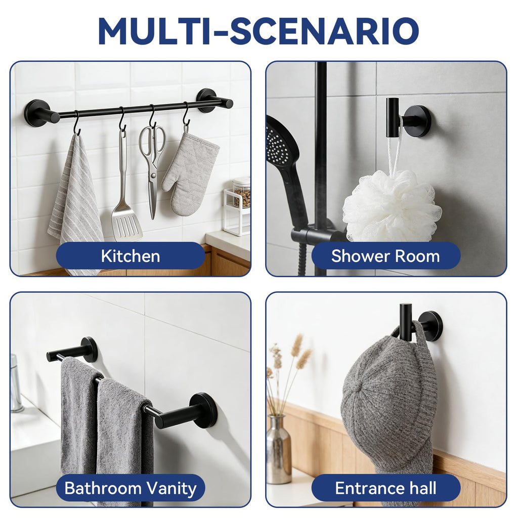 Bathroom Hardware Set Wall, 16-24" Extendable Towel Bar, Black