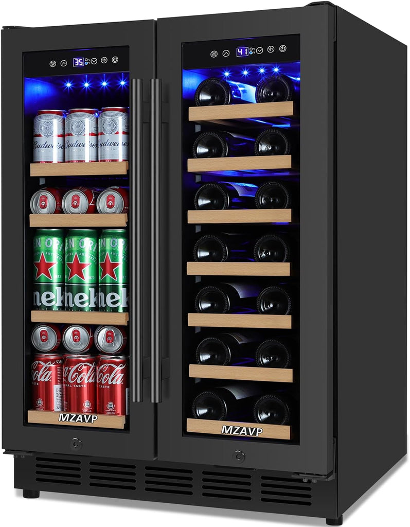 Wine and Beverage Refrigerator 24", Upgraded Dual Zone Wine Beverage Cooler with