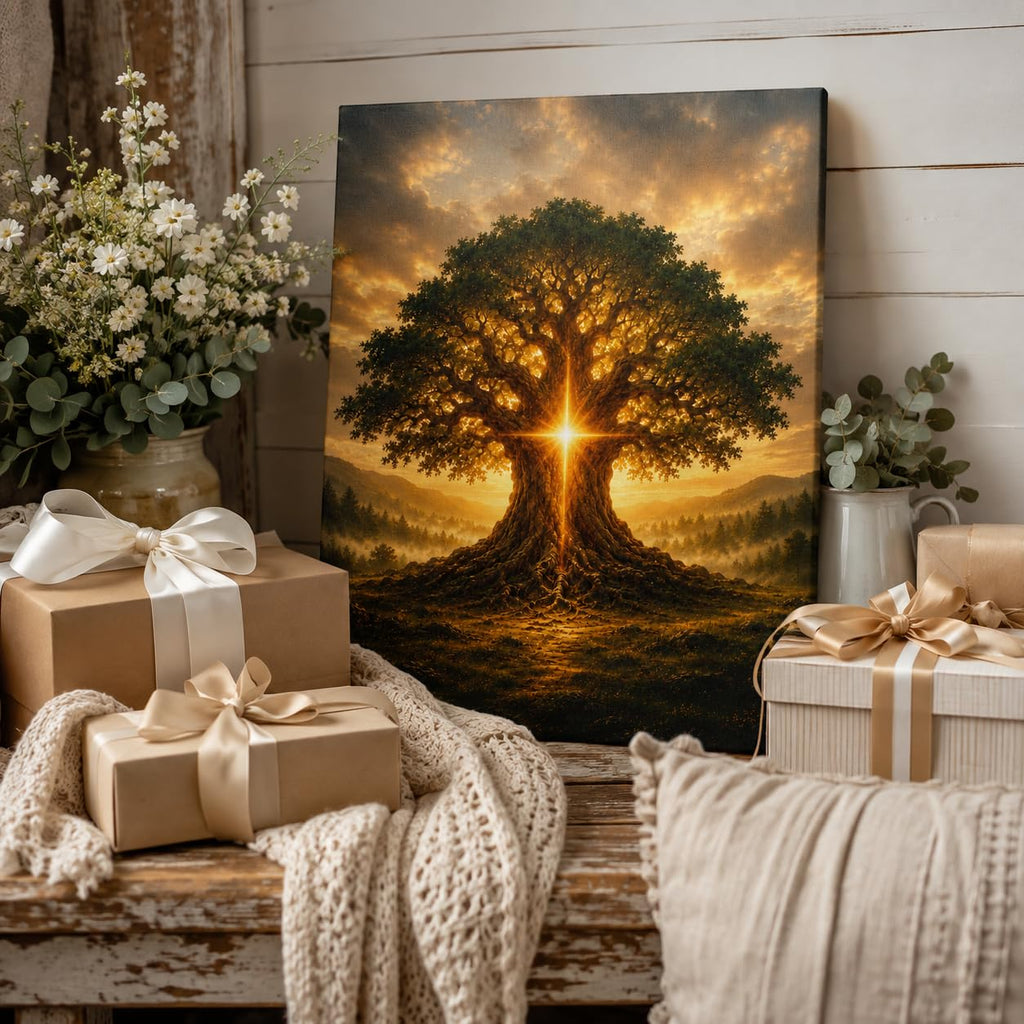 Tree of Life Canvas Wall Art Framed Spiritual Landscape 16x24 Inch