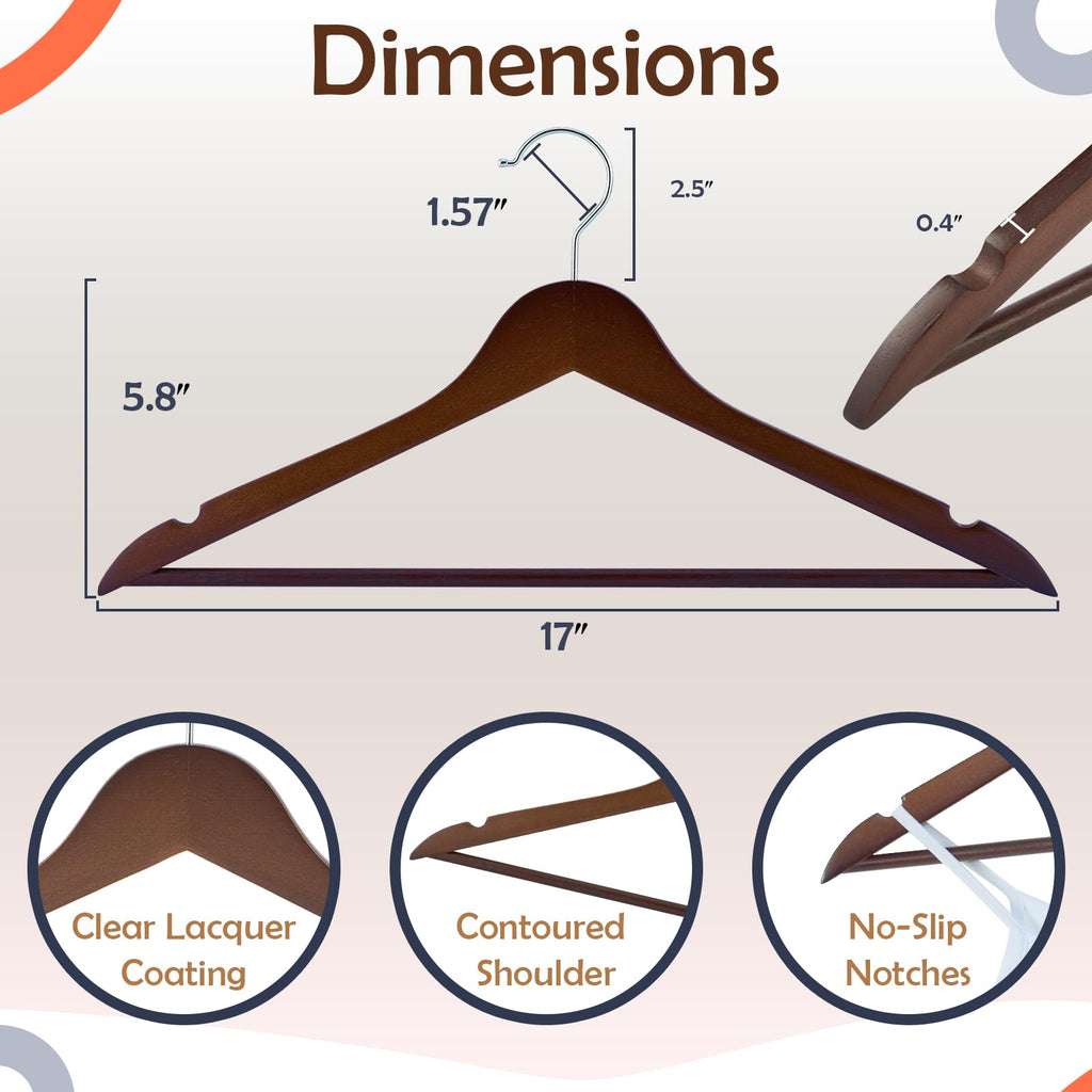 Solid Wooden Hangers 20 Pack, Wood Suit Hangers with Extra Smooth Finish, Precisely Cut Notches and Chrome Swivel