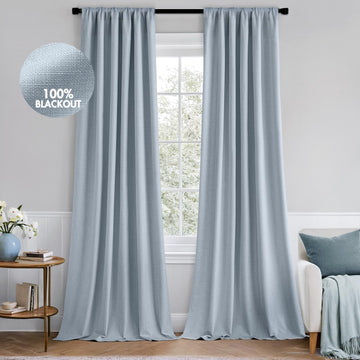 100% Blackout Curtains 84 Inch Long 2 Panels Set, Thick Faux Linen Black Out Curtain Room Darkening Back Tab Pleat