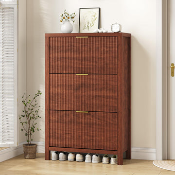 32" Fluted Shoe Cabinet Storage with 3 Flip Drawers