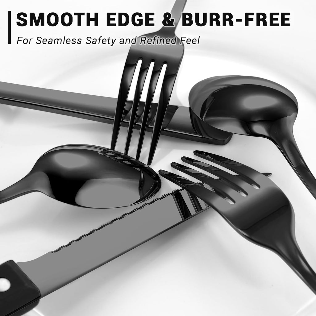 72-Pieces Black Silverware Set for 12 - Stainless Steel Flatware Set with Mirror Polish, Black Silverware Set