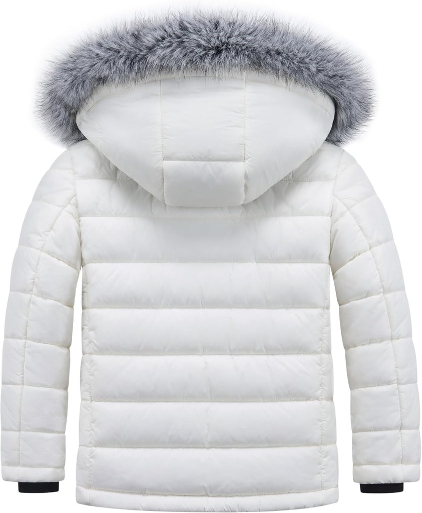 Girls Winter Coats Fleece lined Puffer Jackets Kids Warm Outerwear With Detachable Hood