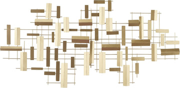 Metal Geometric Home Wall Decor 3D Stripes Wall Sculpture, Wall Art 60" x 1" x 30", Gold