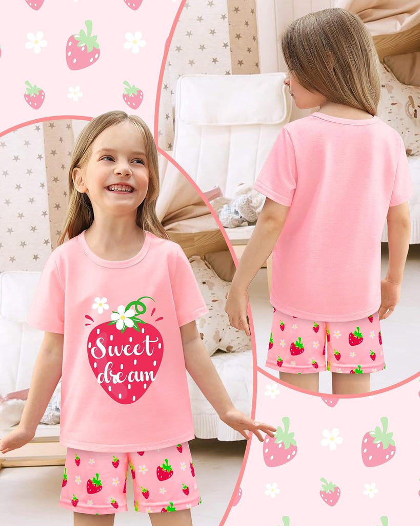 Girls Pajamas Short Sleeve Toddler Summer Pjs Girls' Sleepwear 2 Pieces Lounge Sets Kids Clothes