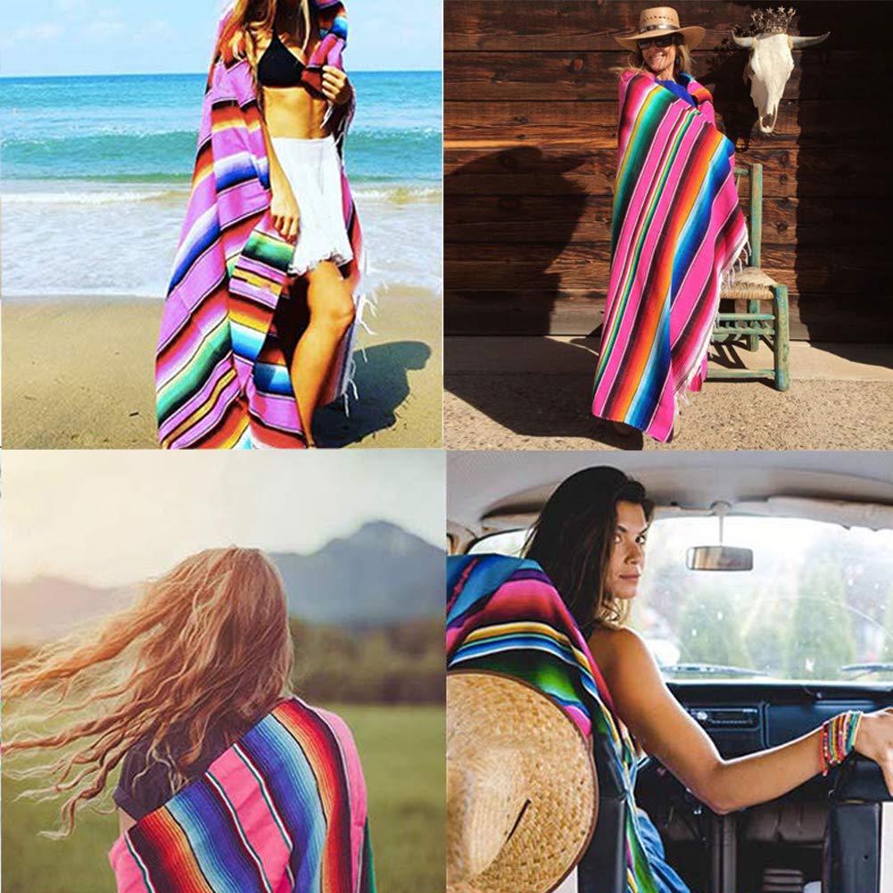 59 x 84 Inch Mexican Blanket Striped Tablecloth Large Square Fringe Cotton Mexican Serape Tablecloth for Mexican