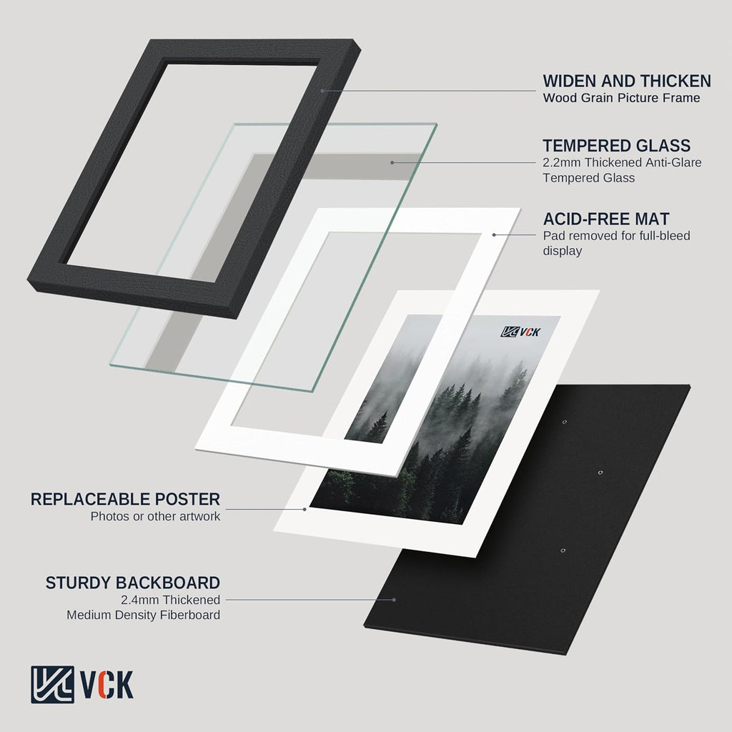 24x36 Frame 5 Pack, Black Solid Wood 20x30 Mat, for Picture | Wide Border, Acid-Free Mat, 24x36 Poster Frame, Wall