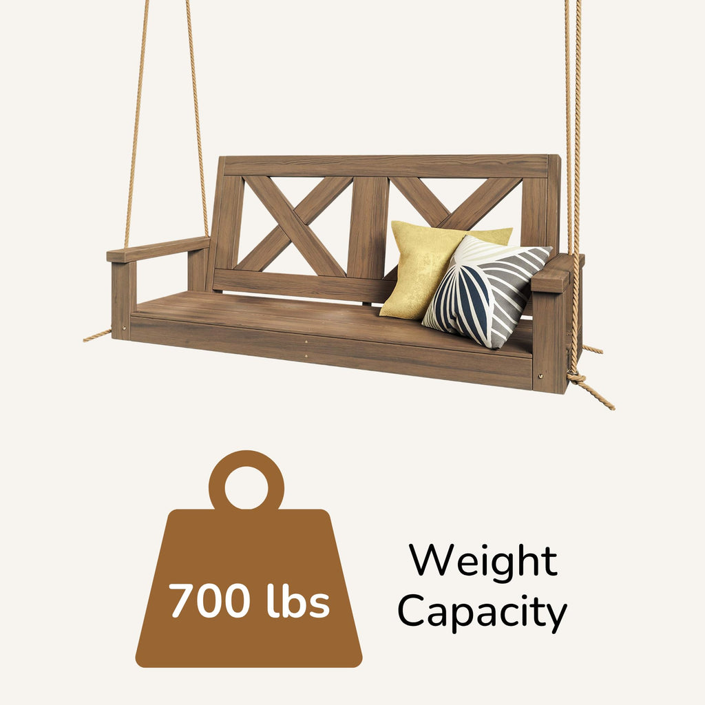 Amish Heavy Duty 700 Lb Farmhouse Porch Swing W/Ropes (5 Foot, Warm Walnut Stain)