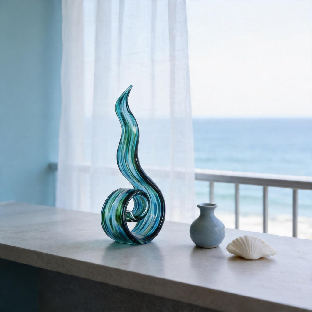Hand Blown Glass Sculptures, Abstract s, and Green Glass Art Decorations Perfect for Decorating Coffee