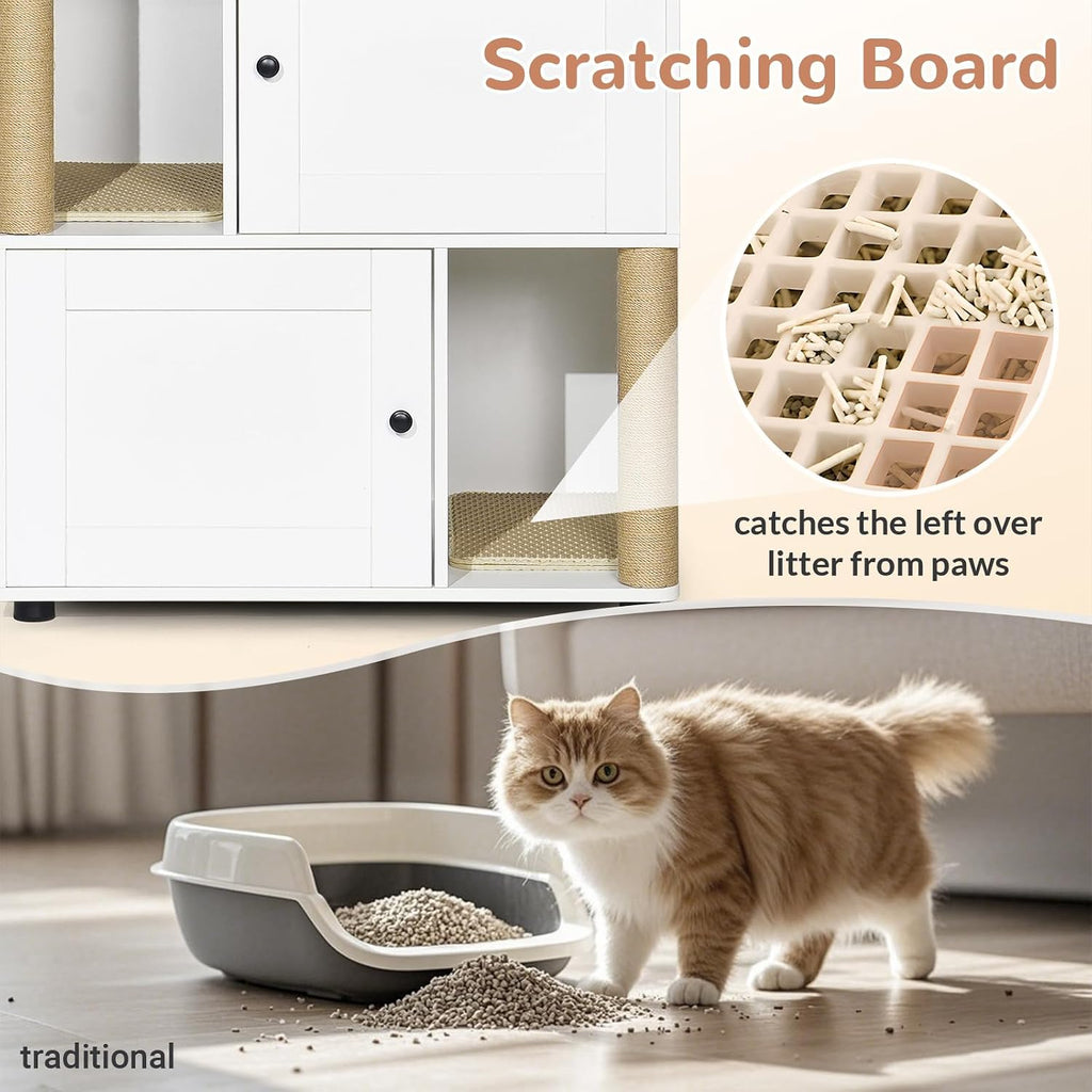 Double Litter Box Enclosure Furniture, Cat Litter Cabinet Hidden