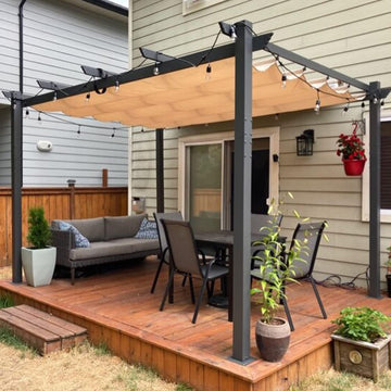 10' X 13' Outdoor Retractable Pergola with Sun Shade Canopy Patio Metal Shelter for Garden Porch Beach Pavilion Grill