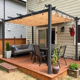 10' X 13' Outdoor Retractable Pergola with Sun Shade Canopy Patio Metal Shelter for Garden Porch Beach Pavilion Grill