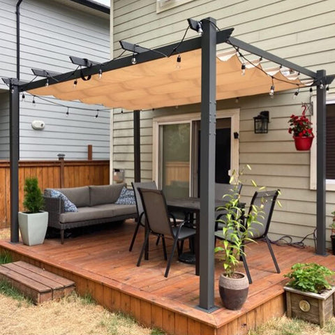 10' X 13' Outdoor Retractable Pergola with Sun Shade Canopy Patio Metal Shelter for Garden Porch Beach Pavilion Grill