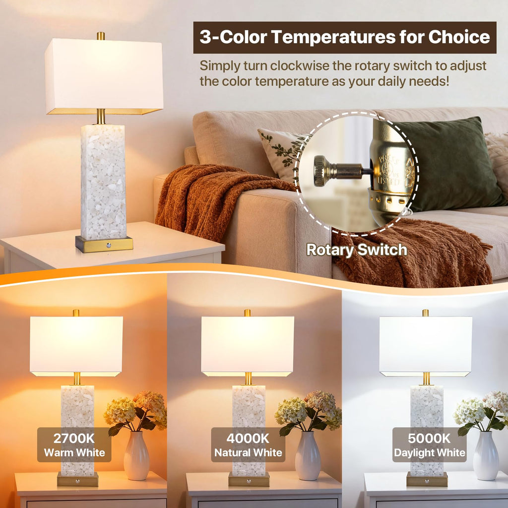 25.6" Alabaster Lamps, Marble Lamp Nightstand Lamps Set of 2