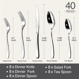 Silverware Set for 8, 40-Piece 18/10 Stainless Steel Flatware Utensils Cutlery Set