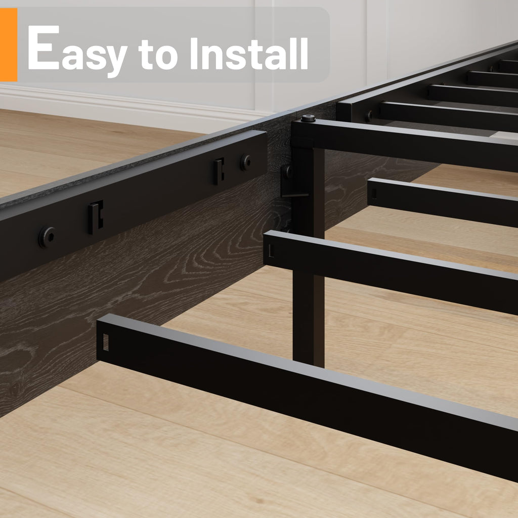Farmhouse Wooden Bed Frame with Headboard, Black