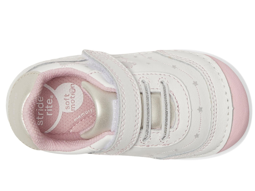 Rite girls Soft Motion Adalyn First Walker Shoe, White/Silver, 4.5 X-Wide Infant US
