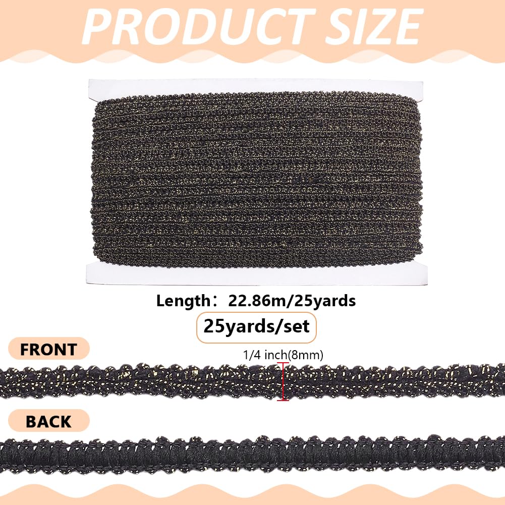Polyester Gimp Braid Trim, 1/4 inch Polyester Fringe Trim Black with Gold Fabric Ribbon for Costume Making - 25 Yards