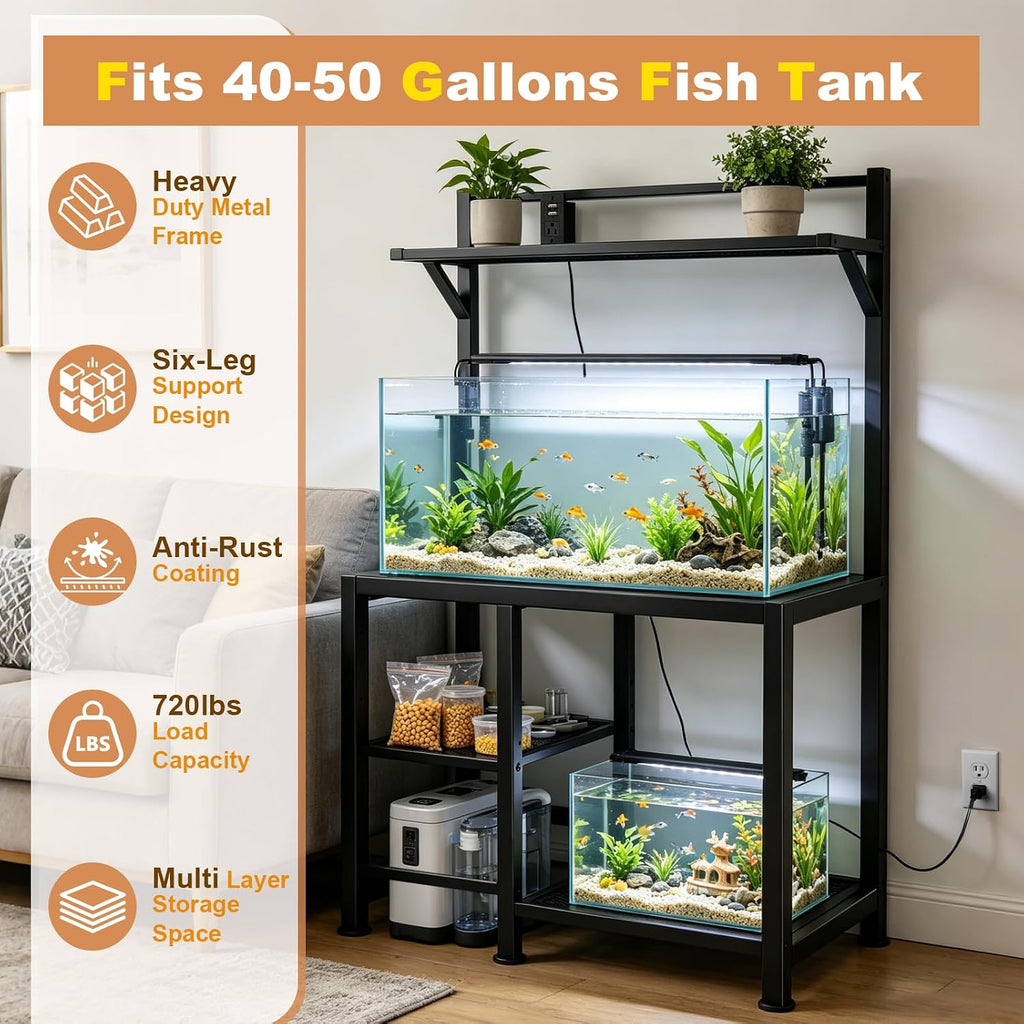 40 Gallon Fish Tank Stand - Aquarium Stand with Power Outlets, 37.7" x 19.2" x 58.66", Heavy-Duty Metal Tank Stand
