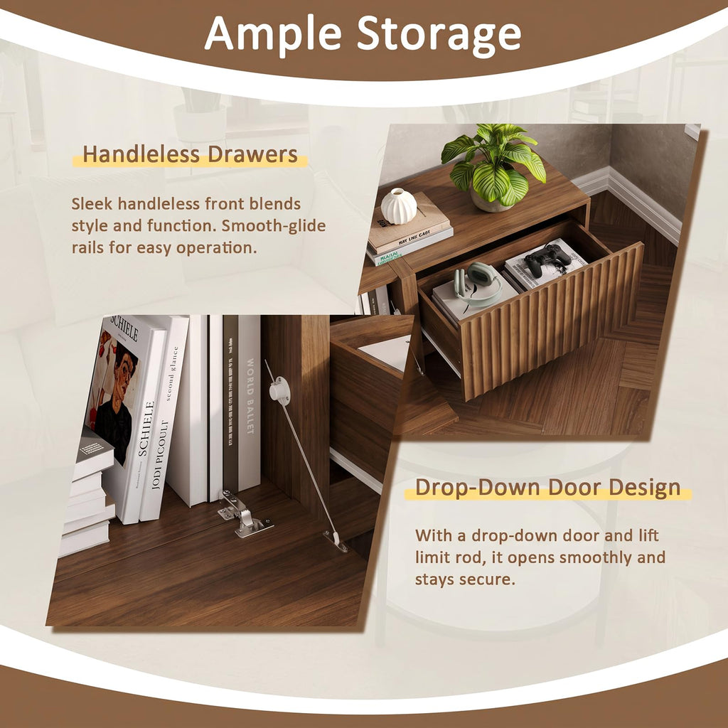 98" TV Stands, Fluted Entertainment Center, Walnut