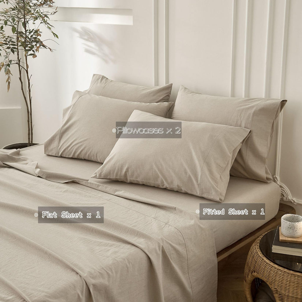 4PS Linen Grey Queen Size Bedding Sheet Set, Oeko TEX 100 Certified
